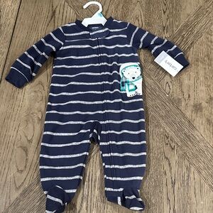 Carter's Blue and Gray Striped Footie with Penguin